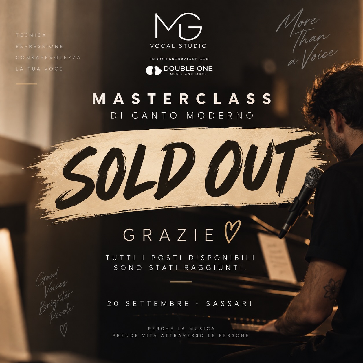 Locandina SOLD OUT della Masterclass con Marco Garrucciu del 20 settembre